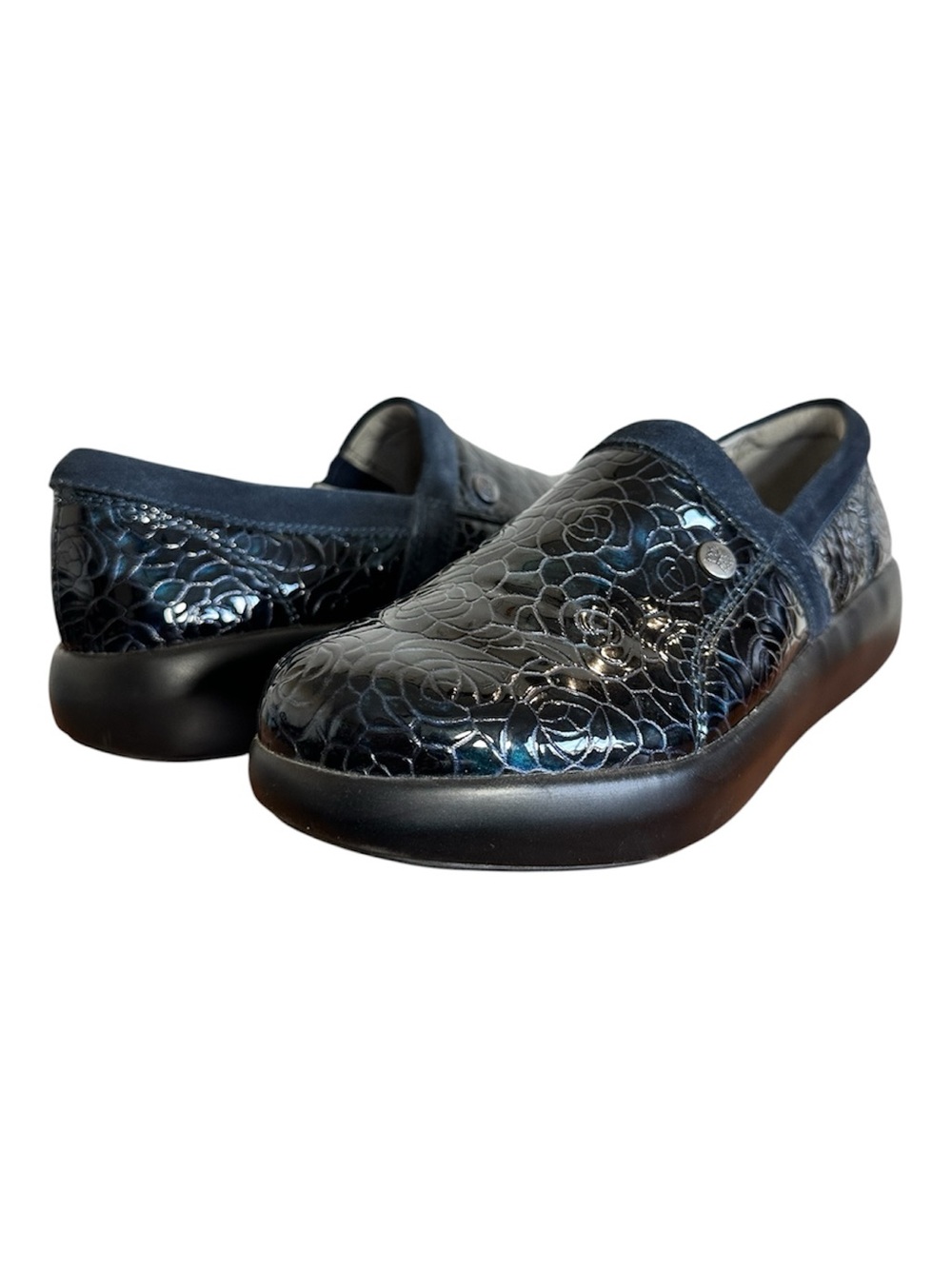 Alegria Emry in Moody Blues Floral Patent Slip-On Loafer Size 39/9